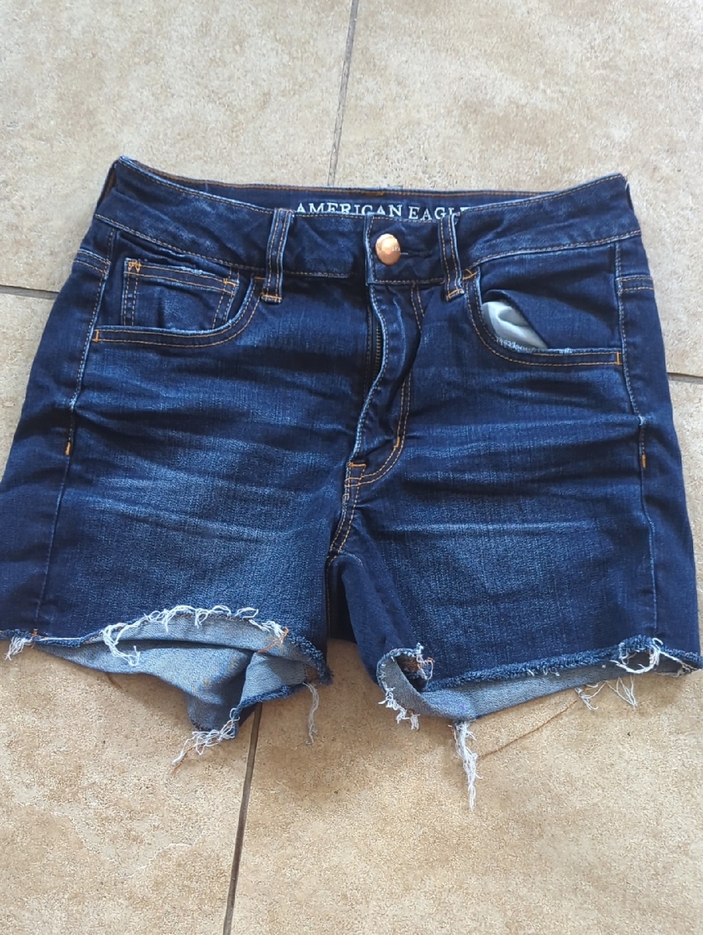 American Eagle Outfitters Dark Blue Distressed Denim Shorts